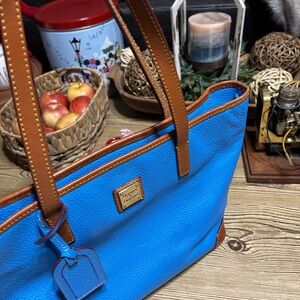 Dooney & Bourke Bright Blue and Tan Tote